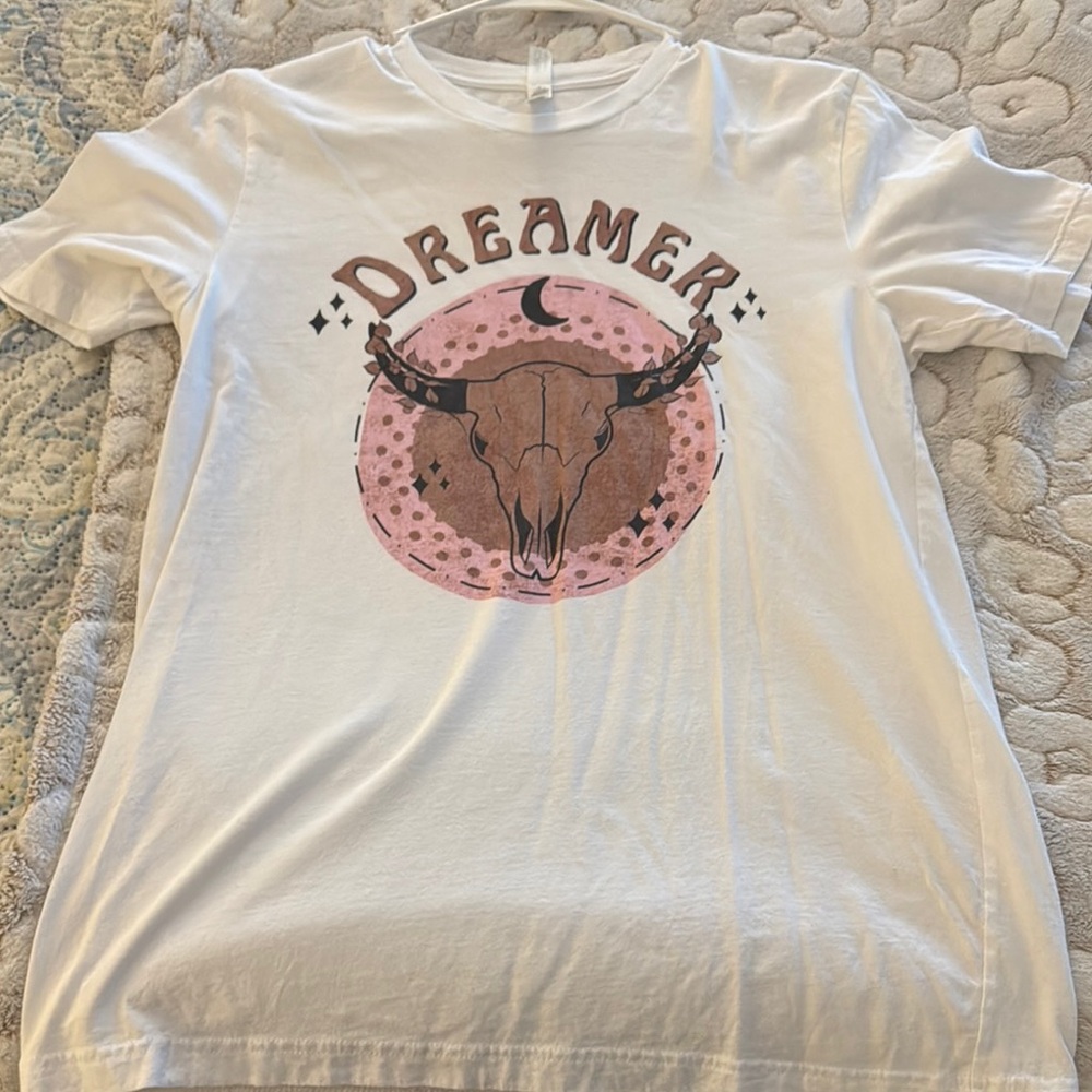 Bella Canvas White and Pink Short Sleeve Tee Dreamer Graphic